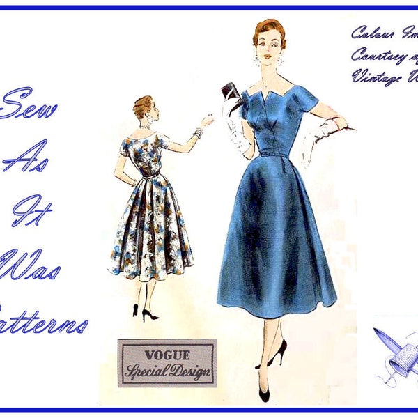 1950er Jahre Vogue Sonderdesign S-4475 Flared Rock Kleid scooped geformt enden den Spitzausschnitt Vintage SchnittMuster Größe 14 Büste 32" 82cm