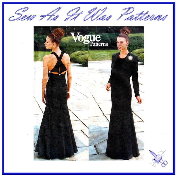 FF Vogue Designer Original 1884 Bellville Sassoon Dress Evening Crop Bolero Jacket 1990s Vintage Sewing Pattern Size 8 10 12 Bust 31 32 34"
