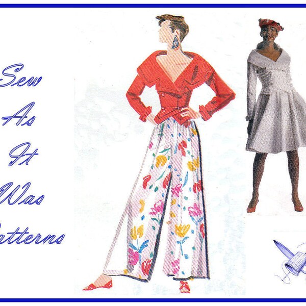 Flared Palazzo Pants Shawl Collar Jacket Wrap Skirt 1980s Vogue Individualist Sewing Pattern 2286 Patrick Kelly Size 6 8 10 30 31 32
