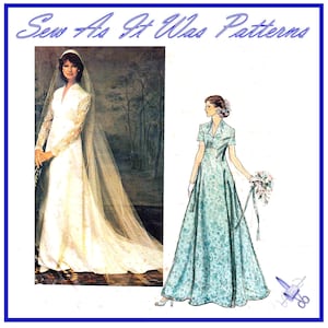 Vogue 1556 1970-tals Empiremidja Bröllopsbrudtärneklänning Slöja & Mössa Vintage Sömnadsmönster Couturier Design Belinda Bellville Storlek 12