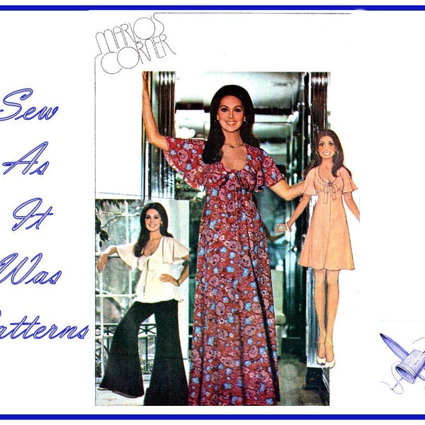 FF Unused 1970s McCall's 4642 Bell Bottom Flared Palazzo Pants Flared Mini Maxi Dress Tunic Top Vintage Sewing Pattern Size 14 Bust 36" 92cm