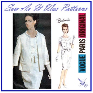 FF Vogue Paris Original 1396 Balmain Blouse Skirt Clutch Jacket Suit Scoop Neck 1960s Unused Vintage Sewing Pattern Size 18 Bust 38 83cm image 1