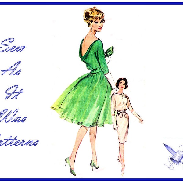 Original 1960s Butterick 9924 Cowl Neckline Evening Formal Dress Flared Chiffon or Sheath Skirt Vintage Sewing Pattern Size 14 Bust 34