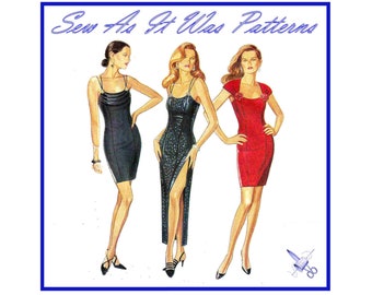 FF 1980s New Look 6957 Fitted Evening Dress Straps Princess Seams Cut Away Back Vintage Sewing Pattern Sizes 6 – 16