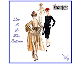 FF Vogue Special Design 4056 Sheath Dress Evening Cocktail Long Short Sleeves Stole Wrap 1950s Vintage Sewing Pattern Size 12 Bust 32" 83cm