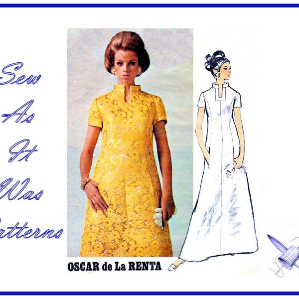 1960 uncut FF Vogue Americana 1909 Oscar de la Renta Evening Dress A-line stojący kołnierz Vintage szycia wzór rozmiar 14 biust 36 "92cm