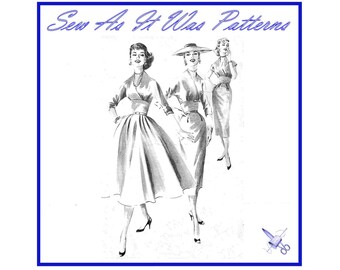 1950s Butterick 7982 Empire Surplice Dress Long Short Sleeves Midriff Band Vintage Sewing Pattern Size 12 Bust 32" 82cm