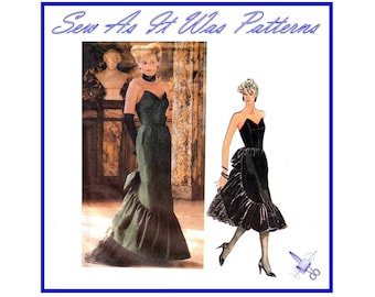 FF 1980s Vogue 1471 Designer Original Bellville Sassoon Strapless Evening Dress Hem Ruffle & Lace Under Ruffle Vintage Sewing Pattern Size 8