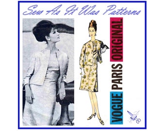 Vogue Paris Original 1232 Jacques Griffe Dress Sheath Collarless Crop Jacket 1960s Vintage Sewing Pattern Size 14 Bust 34" 87cm