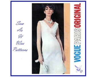 FF 1960s Vogue Paris Original 1507 Grès Evening Dress Sleeveless V Neckline A-Line Cocktail Vintage Sewing Pattern Size 10 Bust 31