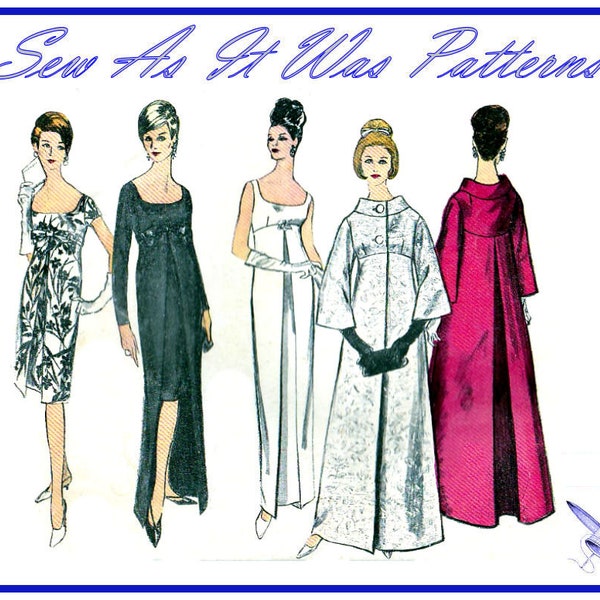 Vogue Special Design 6084 1960s Jurk Empire Taille Avondjas Uitlopende Invert Plooi Bell Mouwen Vintage Naaien Patroon Maat 12 Buste 32