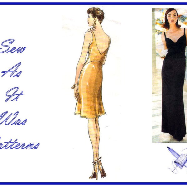 1990s Vogue 1806 Badgley Mischka Evening Formal Cocktail Sleeveless Dress Low Neckline Straps Sewing Pattern Size 8 10 12 Bust 31 32 34