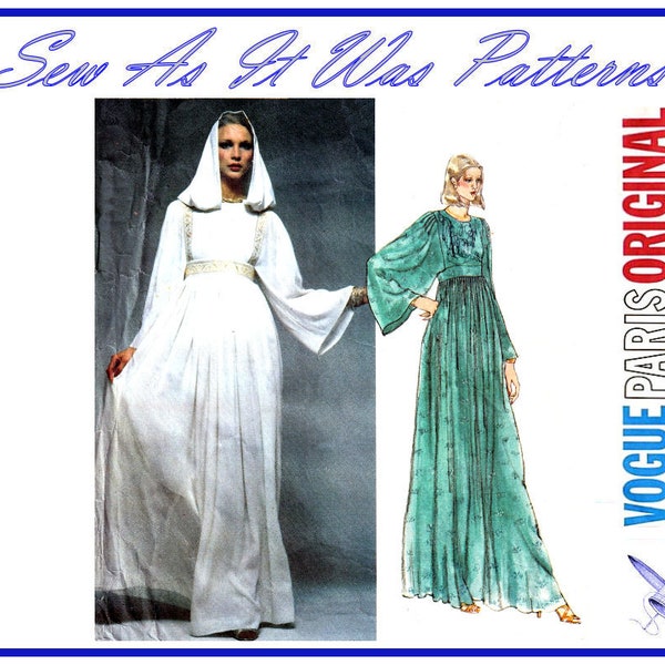 1970 Vogue París Original 1553 Christian Dior vestido de noche de cintura alta mangas acampanadas capucha vintage patrón de costura tamaño 10 busto 32 " 83cm VGC