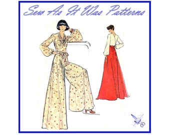 Vogue 8755 1970s Palazzo Pants Long Skirt Cowl Puff Sleeve Blouse Vintage Sewing Pattern Size 12 Bust 34" 87cm