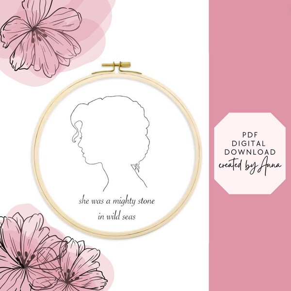 Regency Silhouette, PDF Pattern, Pride and Prejudice, Digital Download, DIY, Hand Embroidery, Mother's Day, Black and White, Jane Austen