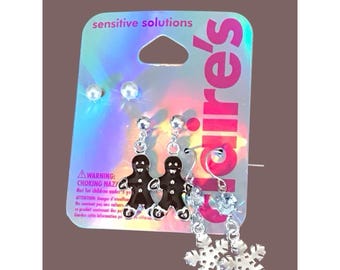 Boucles d'oreilles de Noël Claires en pain d'épice et flocon de neige Y2K Y2K