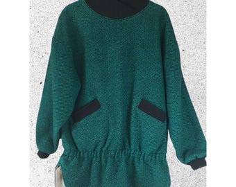 Vintage Green Mountain Woolens Womens moyen pull vert noir fabriqué aux États-Unis des années 90