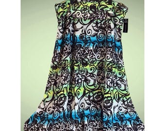 Jupe Y2K RQT Femme Taille L Polyester Coupe trapèze Longueur genou Avec doublure Bleu vert à fleurs