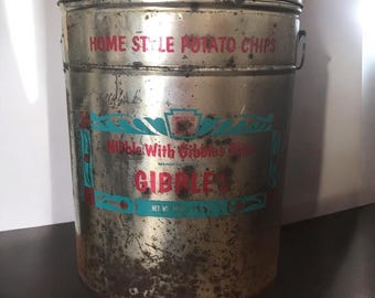 Grande boîte de 56 oz de croustilles Gibbles vintage, rare