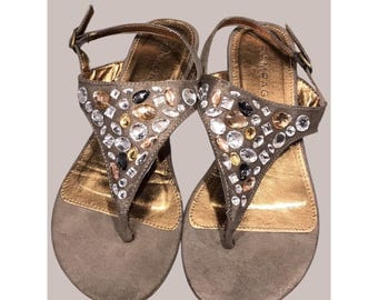vintage Y2K Rampage, tongs pour femmes en bronze à strass et bijoux taille 8,5 avec boîte