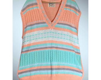 vintage Young Line Foxpoint Vest Hommes Taille 2x Rayé Tricot Italien Pâques Printemps
