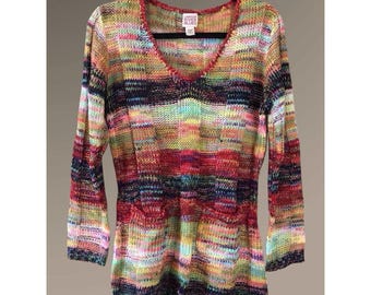 Pull tunique à rayures arc-en-ciel VTG Y2K Canyon River Blues Sz XL à manches longues NWOT