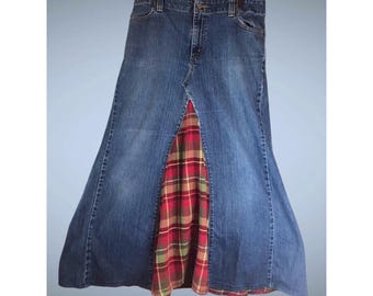 Jupe longue recyclée 35 x 37 pour femmes de Levi's Retro Project des années 90, fabriquée à la main à la main