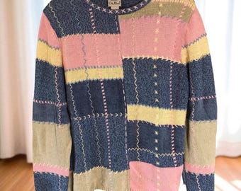 vintage City Blues Koret Femmes Pastel Patchwork Pull Top Taille M 10/12 Boho