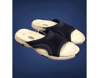 Sandales en cuir bleu marine Route 66 vintage NWT, taille femme 7, année 2000