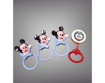 4 Hochets pour bébé Playskool des années 90, VTG, Mickey Mouse et bonhomme de neige, prise facile