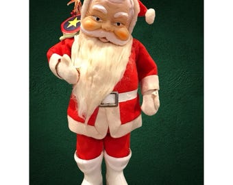 Figurine vintage du père Noël en caoutchouc avec costume en feutre Noël MCM Japon années 1950