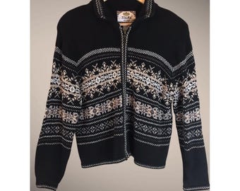VTG Tiara International Pull zippé/Cardigan Taille M petite Grannycore Fair Isle
