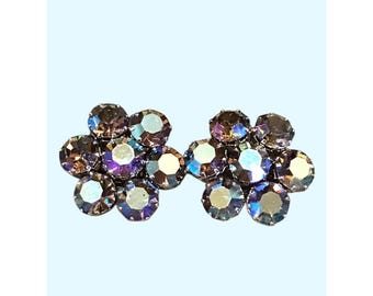 Boucles d'oreilles clip vintage Sparkling Weiss signées, cristal AB, strass