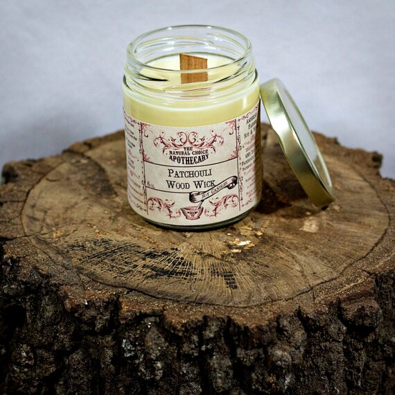 Patchouli Soy Candle/ Handmade/ 6oz/ Crackling Wood Wick 