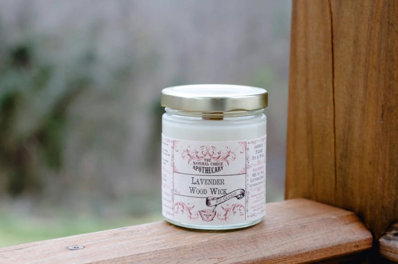 Lavender VEGAN Soy Candle with Wooden Wood Wick Handmade by The Natural Choice Apothecary