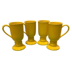 Vintage Mid Century Yellow Footed Pedestal Irish Coffee Latte Mugs Set of 4