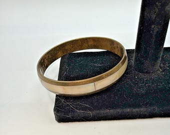 Vtg Capiz Mother of Pearl Brass Inlay Bangle Bracelet BOHO Beach Shell Festival