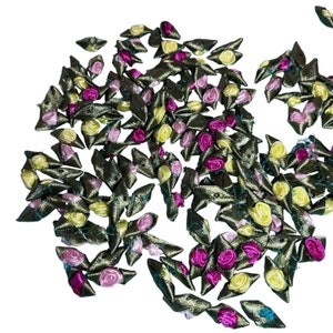 Lot 100+ Gelb, Rosa, Weiß Grün Himbeere Satinband Rosen Basteln Nähen