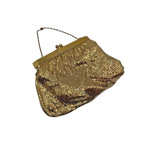 Vtg Gold Mesh Purse Evening Bag Duramesh 40s 50s Hollywood Regency Art Deco USA Cocktail Party Glam Rock