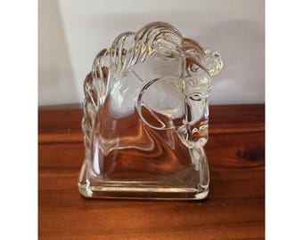 Sujetalibros de cristal Federal Glass vintage de los años 40 con cabeza de caballo transparente, 14 cm (5,5 pulgadas), estilo rústico ecuestre vintage.