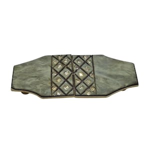 Vtg Gray Green Art Deco Belt 2 Pc Buckle Interlocking Rhinestone Marbleized Lucite Clasp 1930s
