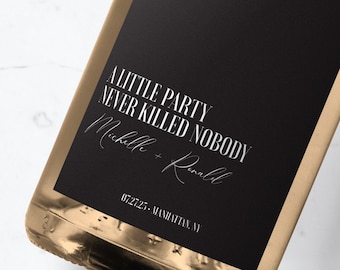 Minimalist Gatsby Wine Label, Black & White Wedding Favor (Printable Instant Download)