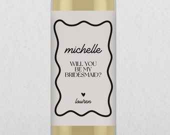 Modern Wave Line Art Bridesmaid Maid of Honor Wine Label, Printable Instant Download, Minimalist Wine Label, Minimalist Wedding Wine Label