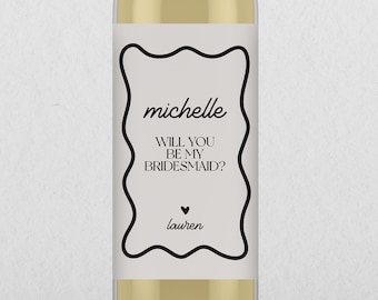 Minimalist Bridesmaid Proposal Wine Label, Modern Wave Art (Printable Instant Download)