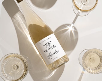 Minimalist Black & White Maid of Honor Bridesmaid Wine Label, Printable Instant Download, Modern Wine Label, Minimalist Wedding Wine Label