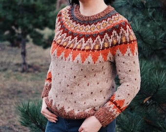 READY TO SHIP - Unisex toasty 100% tweed merino wool jumper/pullover - Fair isle sweater - Islandic - Lopapeysa