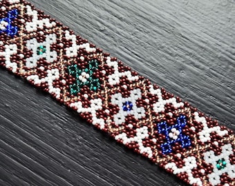 Traditional Ukrainian beaded necklace  Multicolored choker Carpathian jewellery Seed beads necklace