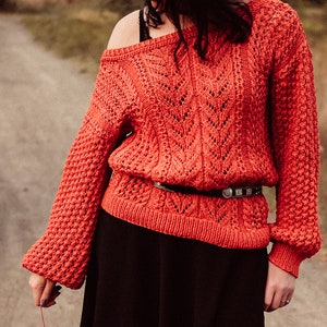 Orange Oversized Pullover - Grobstrick lockerer Pullover - Spitze gestrickte Zwischensaison Pullover