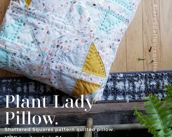 Plant Lady Pillow w/ Hand Quilting, Modern Pillow, Plant Lady Chic Pillow Cover, Modern Home Decor, Shattered Squares Quilted Pillow