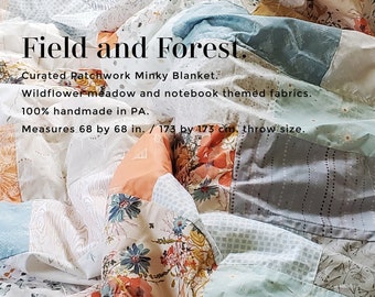 Wildflower Meadow Minky Blanket (Field and Forest Notebook), Modern Patchwork Blanket, Modern Woodland Throw Blanket, Wildflowers, Notebook